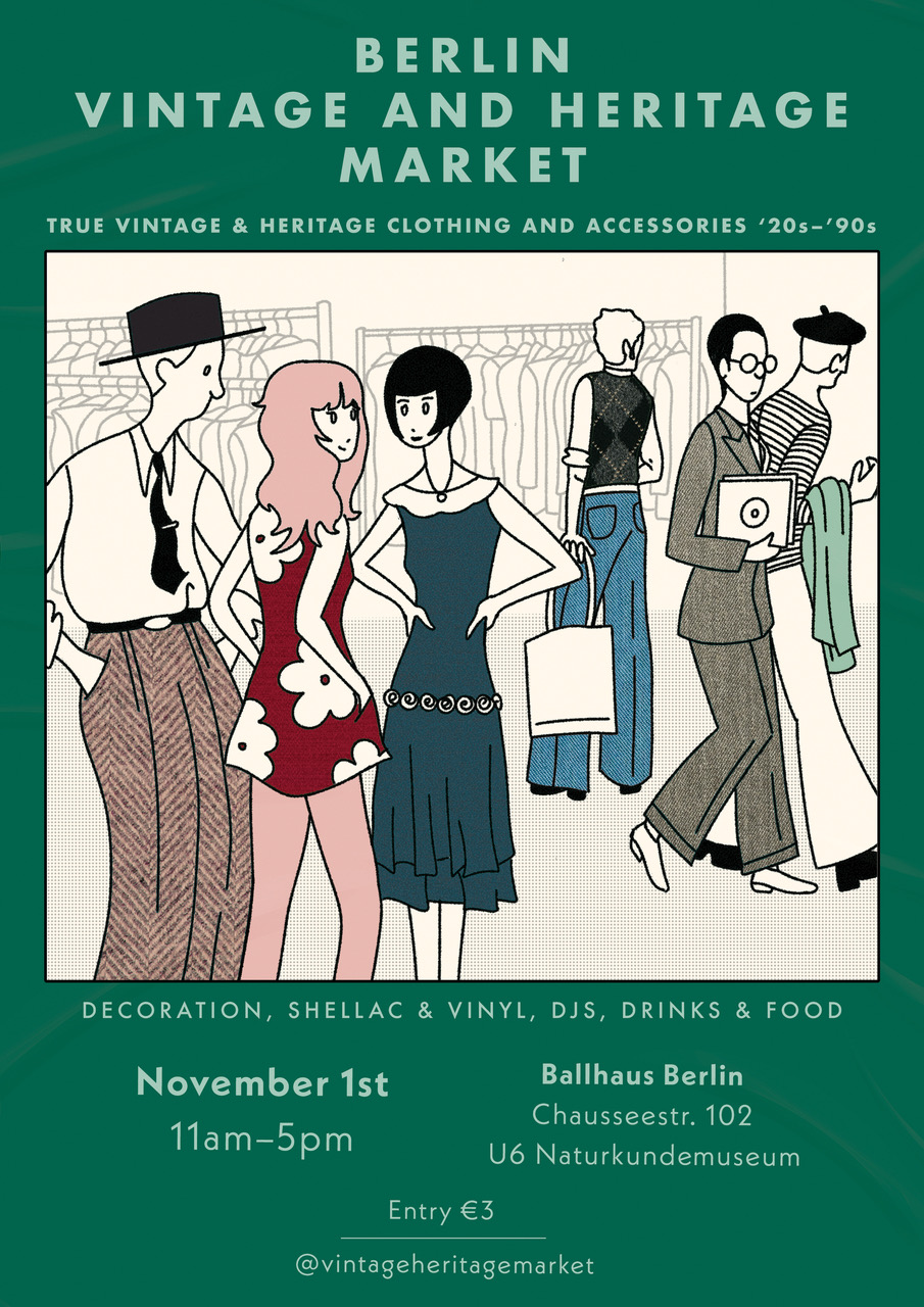 Plakat: Berlin Vintage and Heritage Market, 1. November, 11–17 Uhr, Ballhaus Berlin